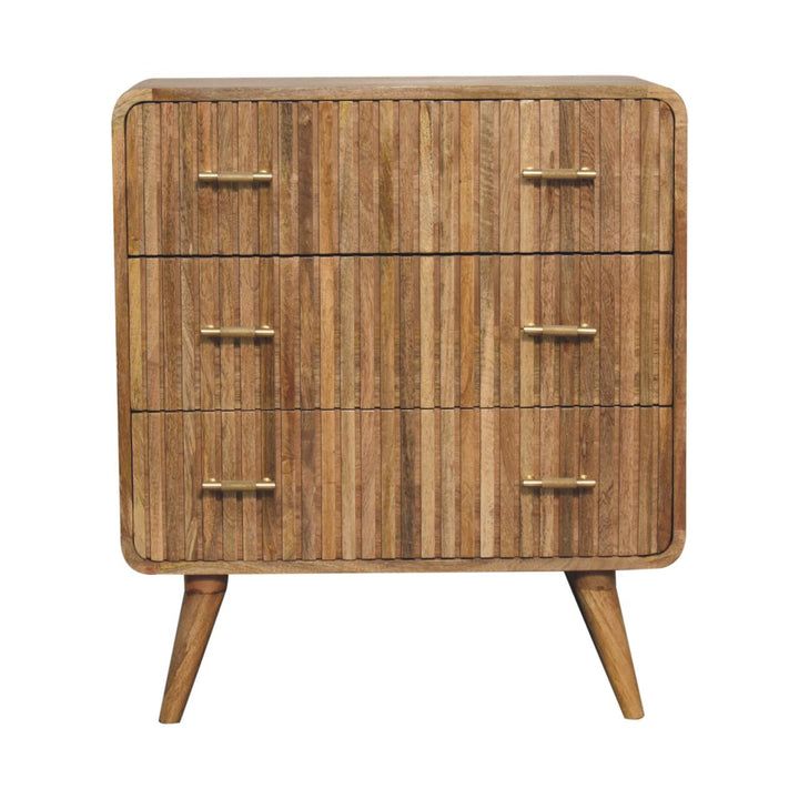 T-bar Ridged Chest, 3-Drawers, Light Brown