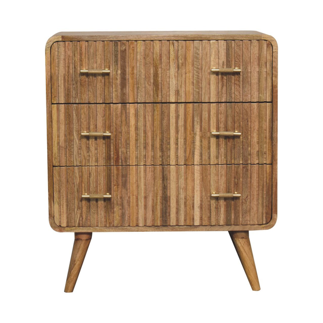 T-bar Ridged Chest, 3-Drawers, Light Brown