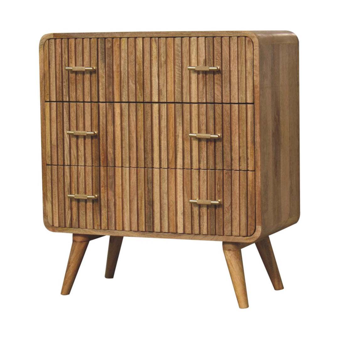 T-bar Ridged Chest, 3-Drawers, Light Brown
