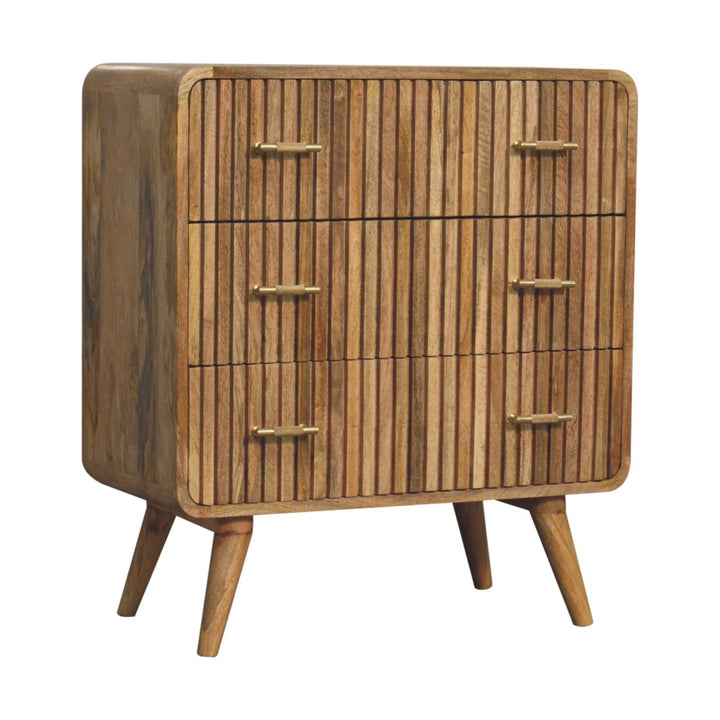 T-bar Ridged Chest, 3-Drawers, Light Brown