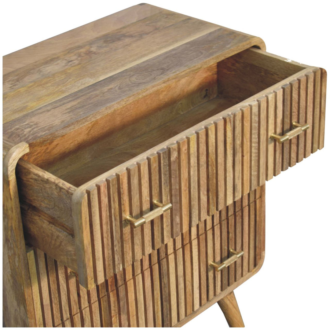 T-bar Ridged Chest, 3-Drawers, Light Brown