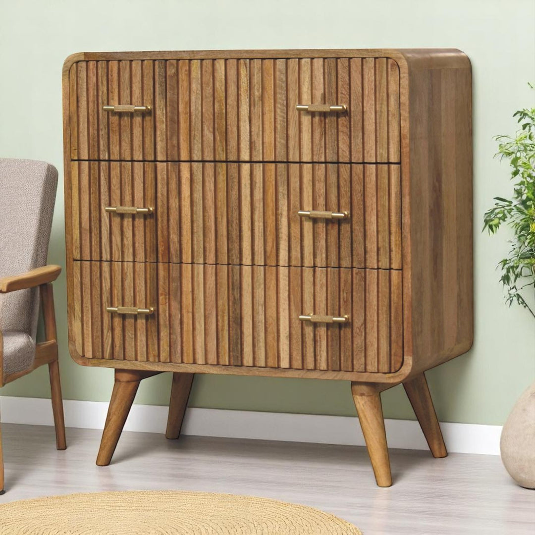 T-bar Ridged Chest, 3-Drawers, Light Brown
