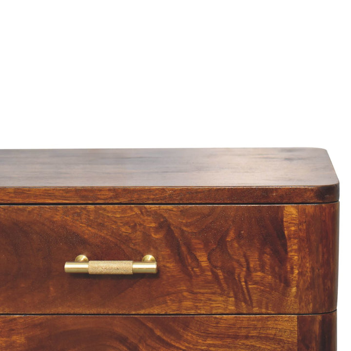 Solid Wood Chestnut T-Bar Nightstand, 2-Drawers, Nordic Legs, Dark Brown
