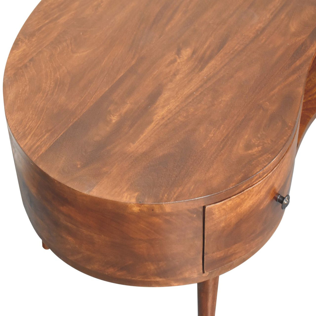 Solid Wood Large Chestnut Wave Coffee Table, 1-Drawer, 1-Open Shelf, Dark Brown