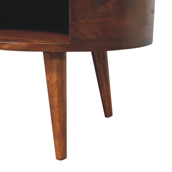 Solid Wood Large Chestnut Wave Coffee Table, 1-Drawer, 1-Open Shelf, Dark Brown