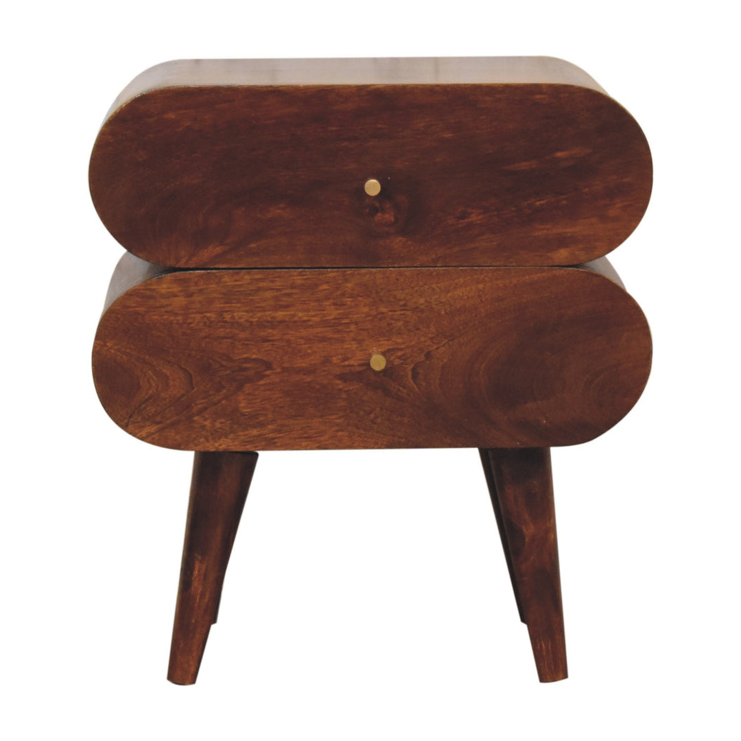 Solid Wood Bubble Chestnut Nightstand, 2-Drawer, Nordic Legs, Brown