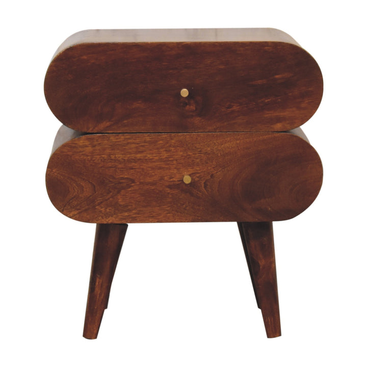 Solid Wood Bubble Chestnut Nightstand, 2-Drawer, Nordic Legs, Brown