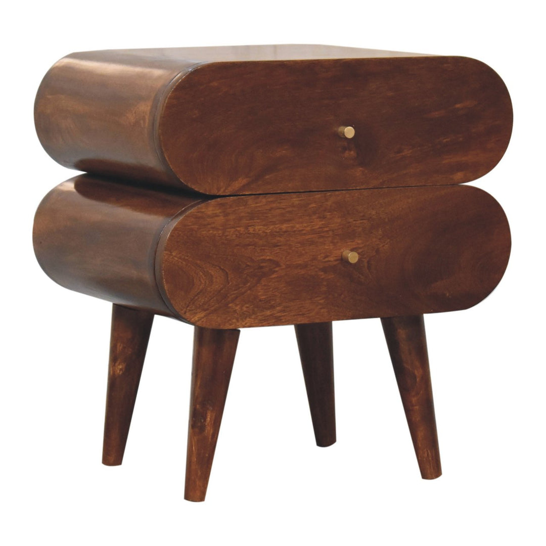 Solid Wood Bubble Chestnut Nightstand, 2-Drawer, Nordic Legs, Brown
