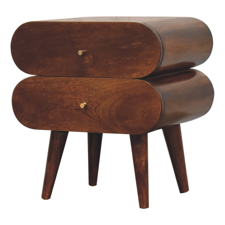 Solid Wood Bubble Chestnut Nightstand, 2-Drawer, Nordic Legs, Brown