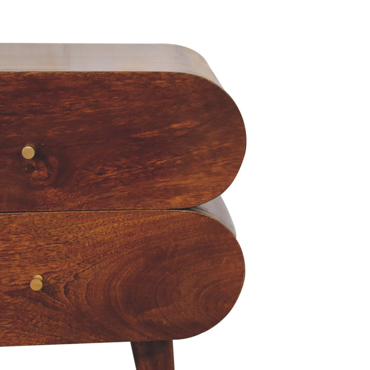 Solid Wood Bubble Chestnut Nightstand, 2-Drawer, Nordic Legs, Brown