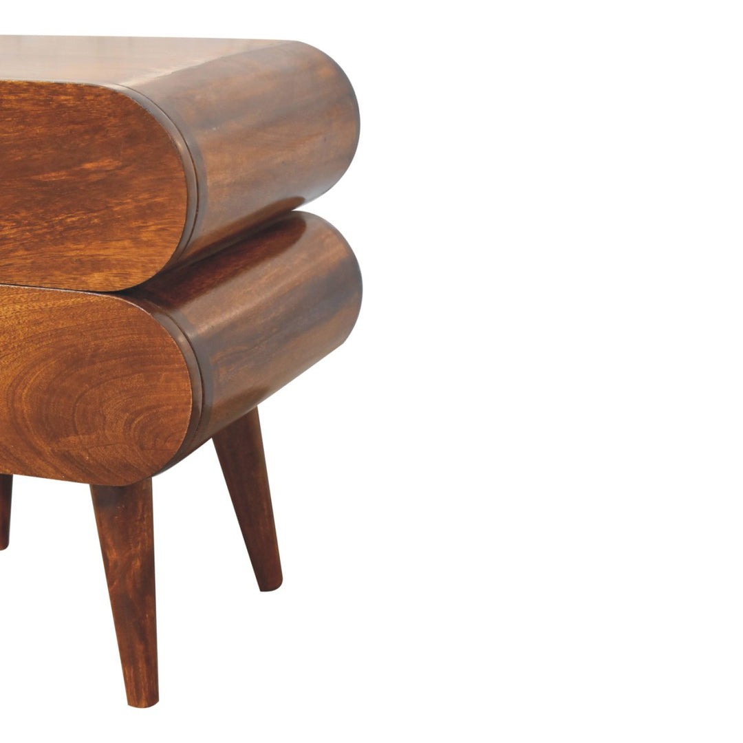 Solid Wood Bubble Chestnut Nightstand, 2-Drawer, Nordic Legs, Brown