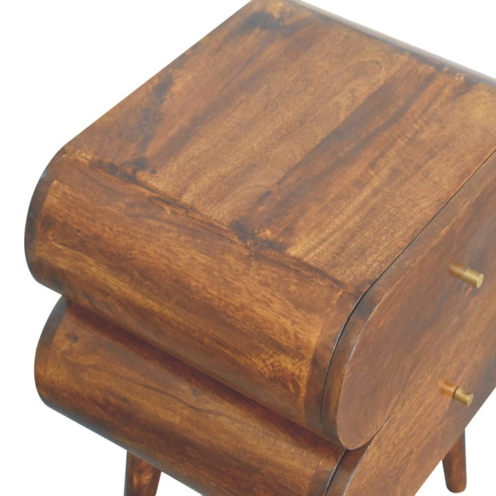 Solid Wood Bubble Chestnut Nightstand, 2-Drawer, Nordic Legs, Brown