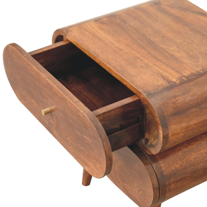 Solid Wood Bubble Chestnut Nightstand, 2-Drawer, Nordic Legs, Brown