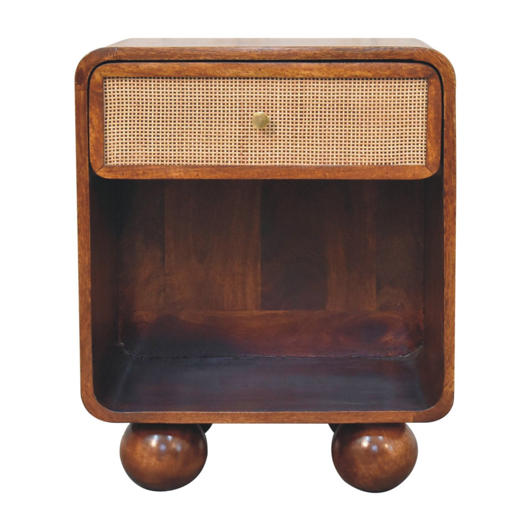 Solid Wood Chestnut Open Woven Bedside, 1-Drawer, Brown