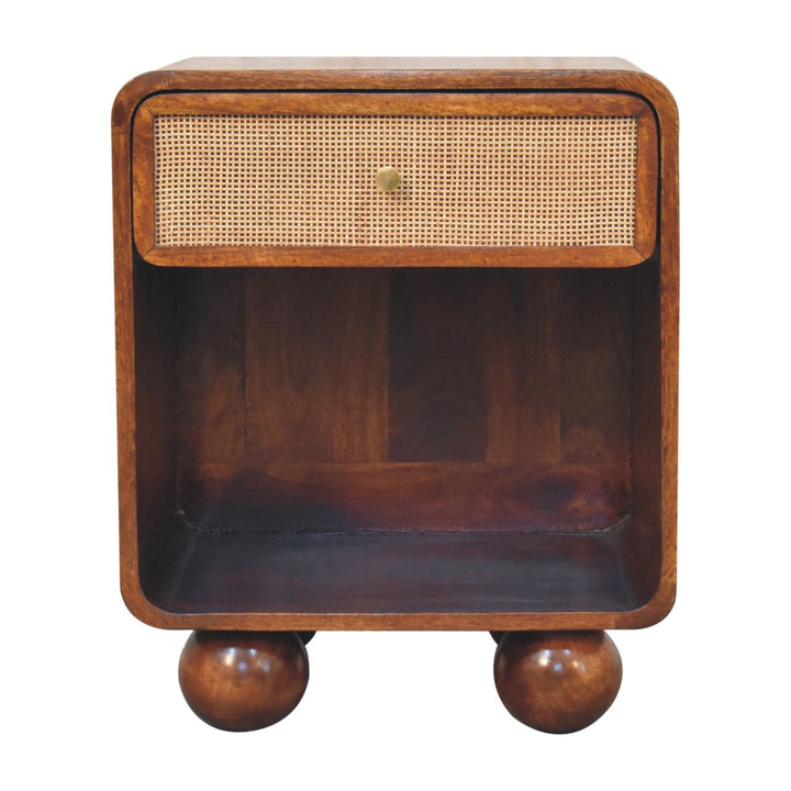 Solid Wood Chestnut Open Woven Bedside, 1-Drawer, Brown
