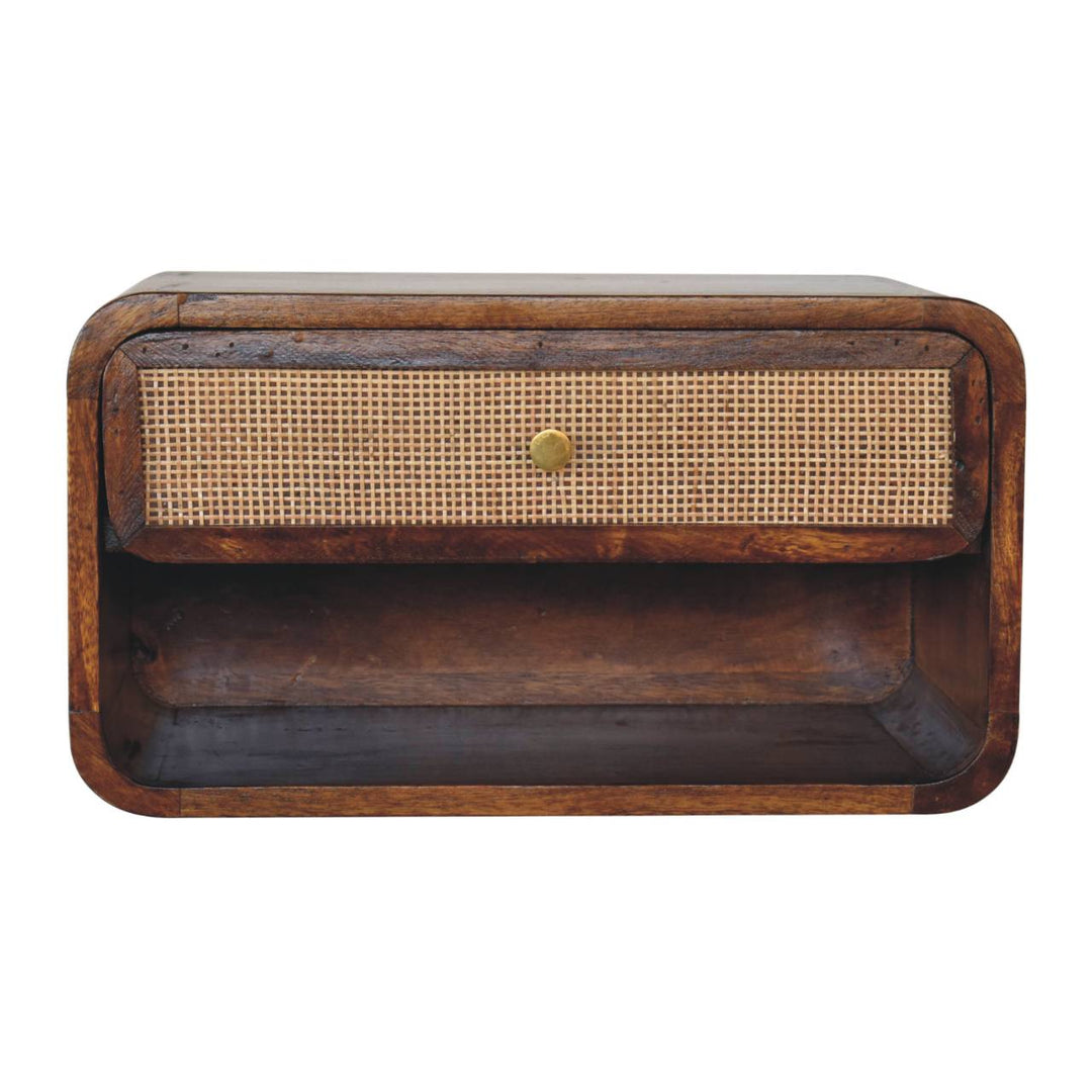 Solid Wood Chestnut Wall-Mounted Open Woven Bedside