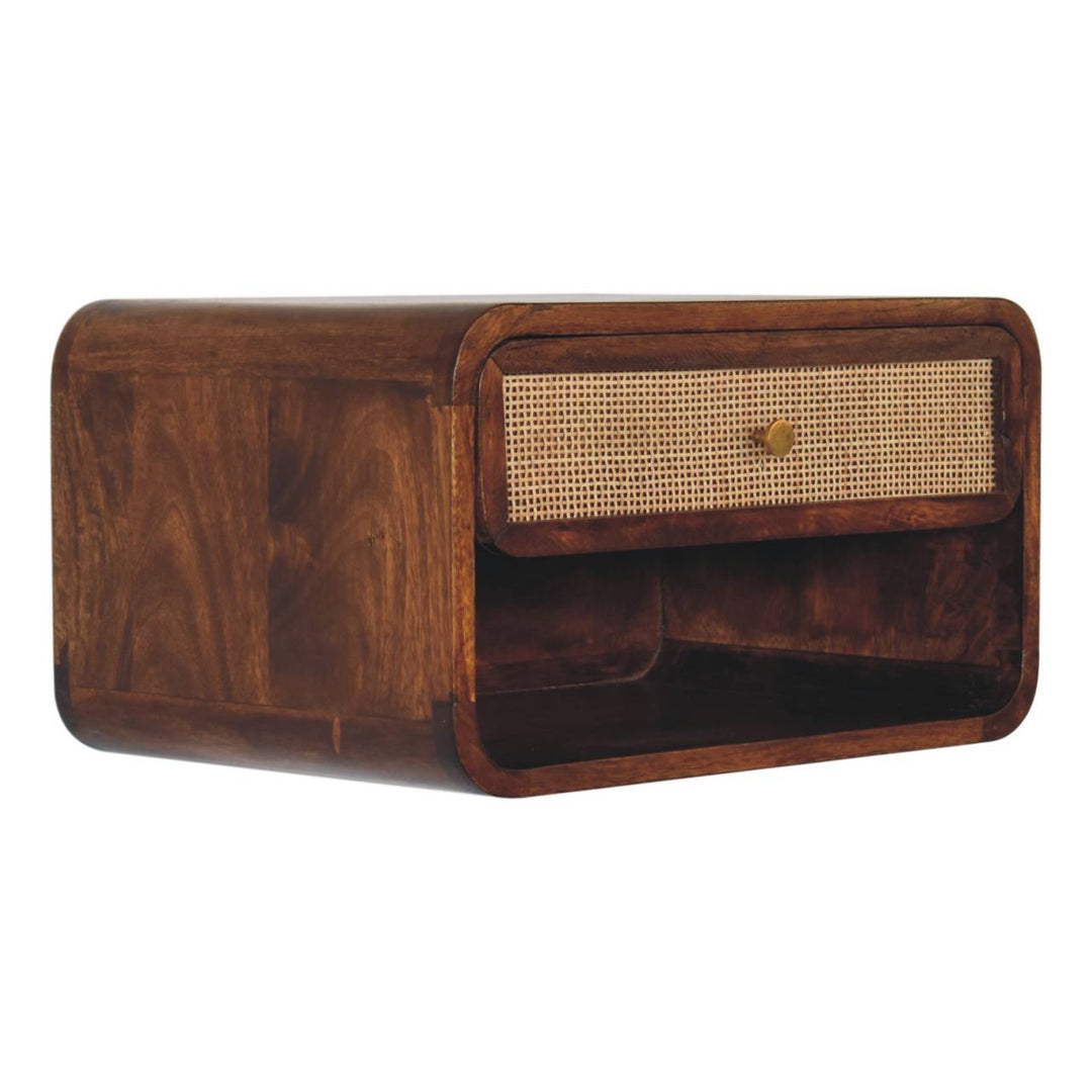 Solid Wood Chestnut Wall-Mounted Open Woven Bedside