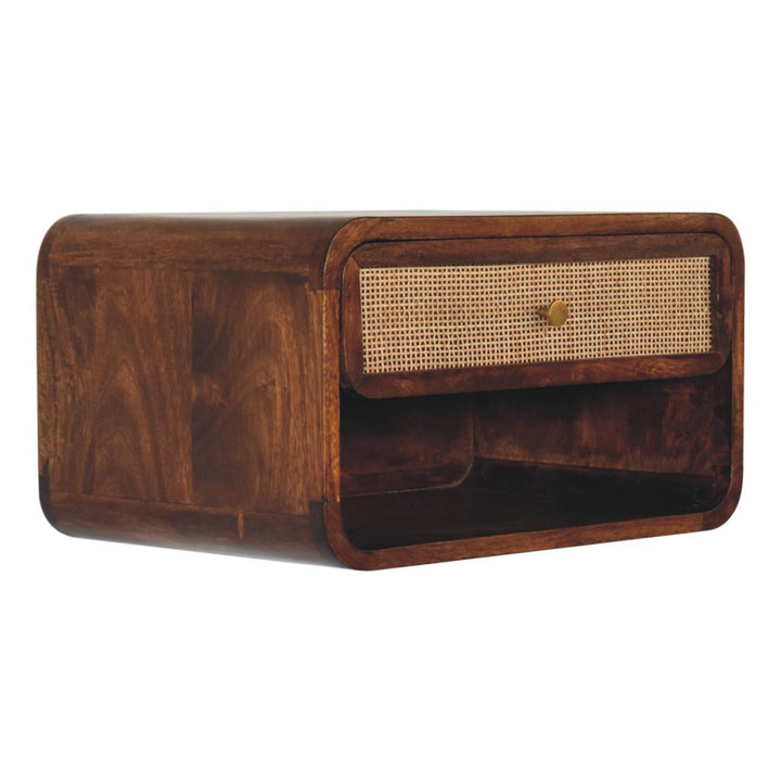 Solid Wood Chestnut Wall-Mounted Open Woven Bedside