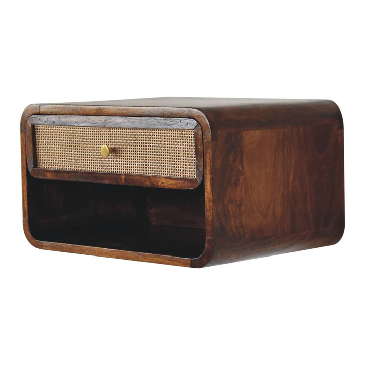 Solid Wood Chestnut Wall-Mounted Open Woven Bedside
