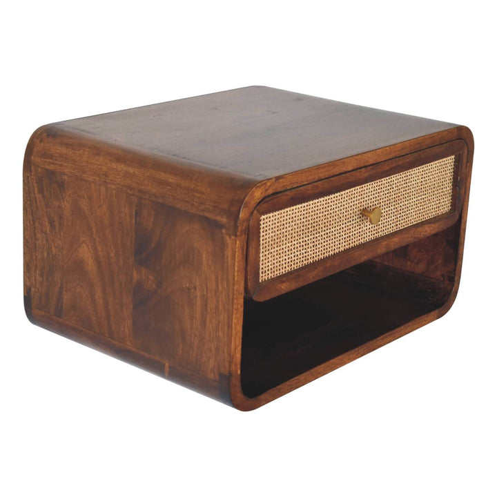 Solid Wood Chestnut Wall-Mounted Open Woven Bedside