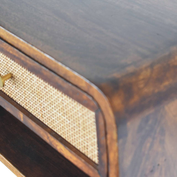 Solid Wood Chestnut Wall-Mounted Open Woven Bedside