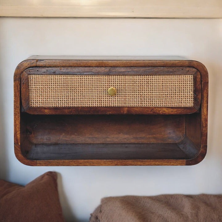 Solid Wood Chestnut Wall-Mounted Open Woven Bedside