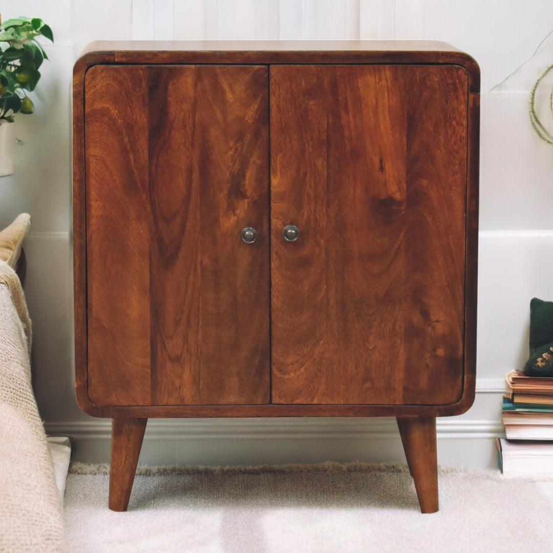 Solid Wood Mini Classic Cabinet, 2-Shelves, Chestnut, Brown