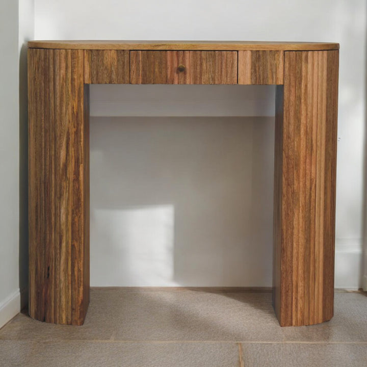 Solid Wood Soba Straight Console Table, 1-Drawer, Light Brown