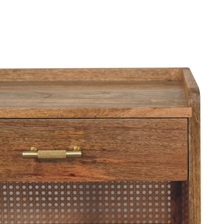 Solid Wood Larissa T-Bar Bedside, 1-Drawer, 2 Open-Slots, Light Brown