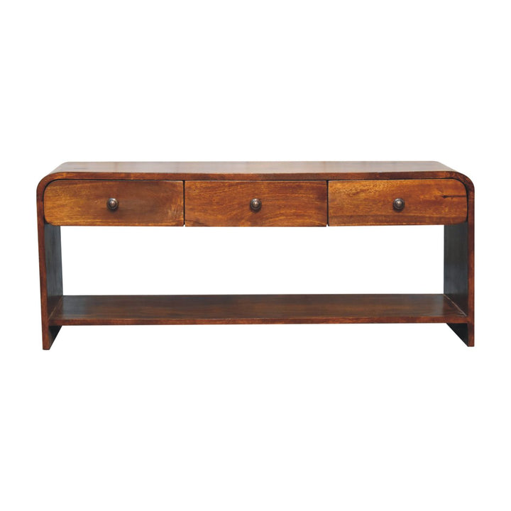 Solid Wood Aspen Slim Media Unit, 3-Drawers, Open Slot, Brown