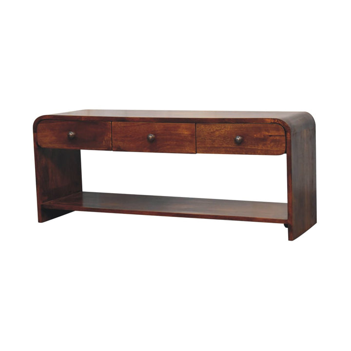Solid Wood Aspen Slim Media Unit, 3-Drawers, Open Slot, Brown