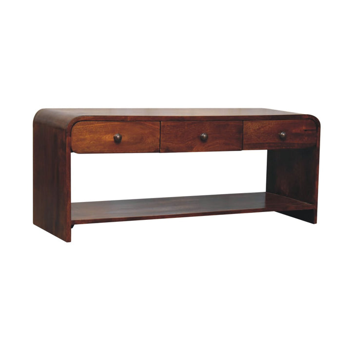 Solid Wood Aspen Slim Media Unit, 3-Drawers, Open Slot, Brown