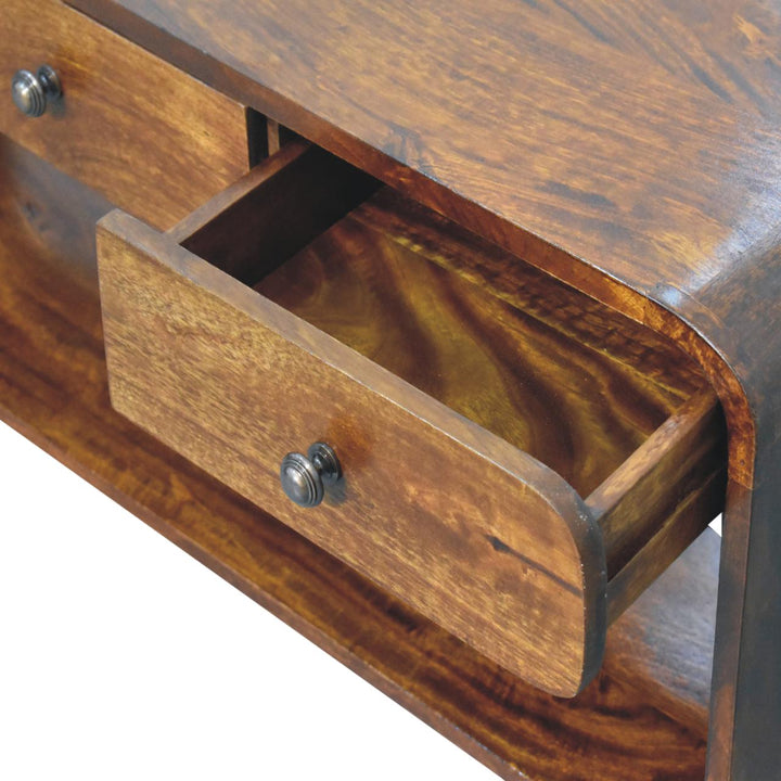 Solid Wood Aspen Slim Media Unit, 3-Drawers, Open Slot, Brown