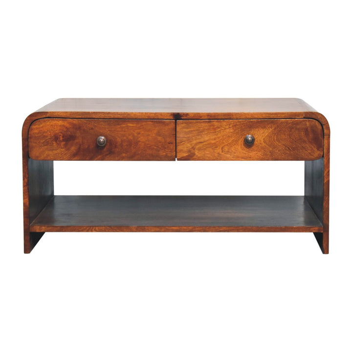 Solid Wood Aspen Slim Coffee Table, 4 Drawers, 1 Open Slot, Brown