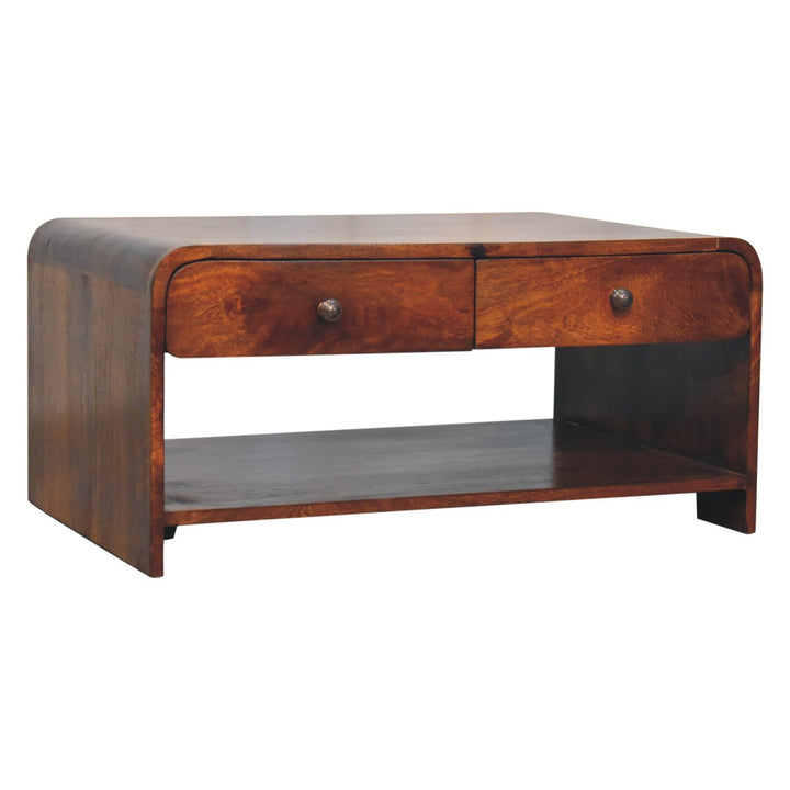 Solid Wood Aspen Slim Coffee Table, 4 Drawers, 1 Open Slot, Brown