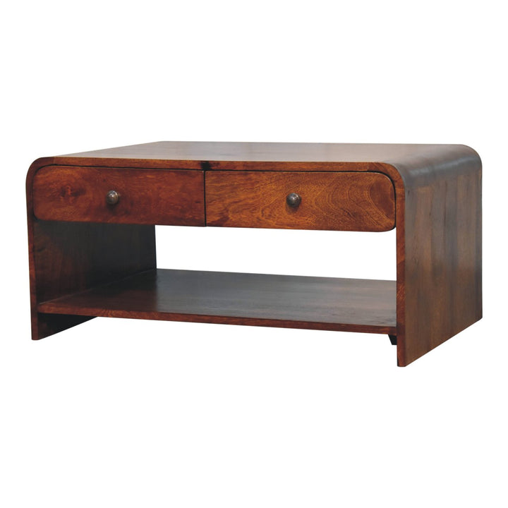 Solid Wood Aspen Slim Coffee Table, 4 Drawers, 1 Open Slot, Brown