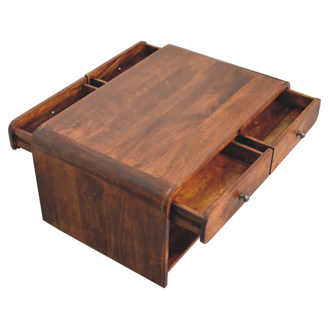 Solid Wood Aspen Slim Coffee Table, 4 Drawers, 1 Open Slot, Brown