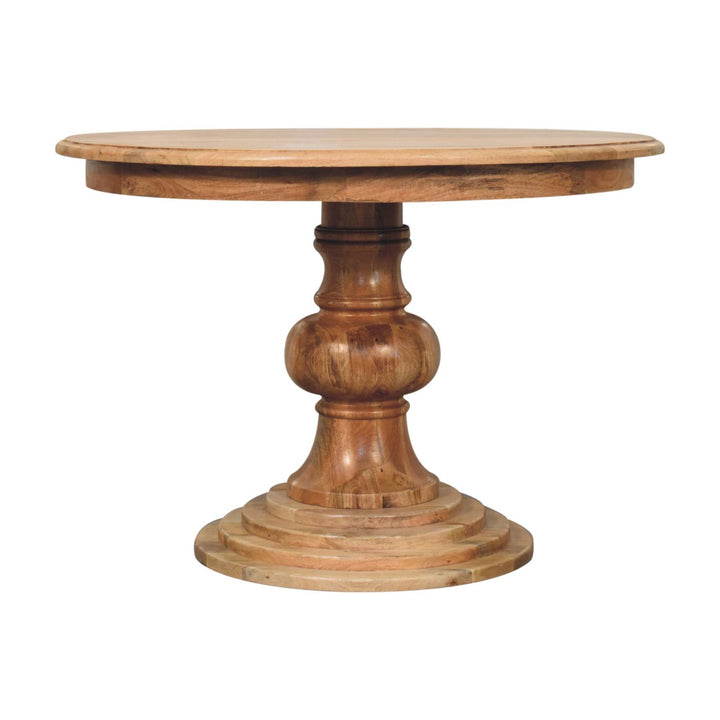 Solid Wood Round Turned Dining Table, Light Brown