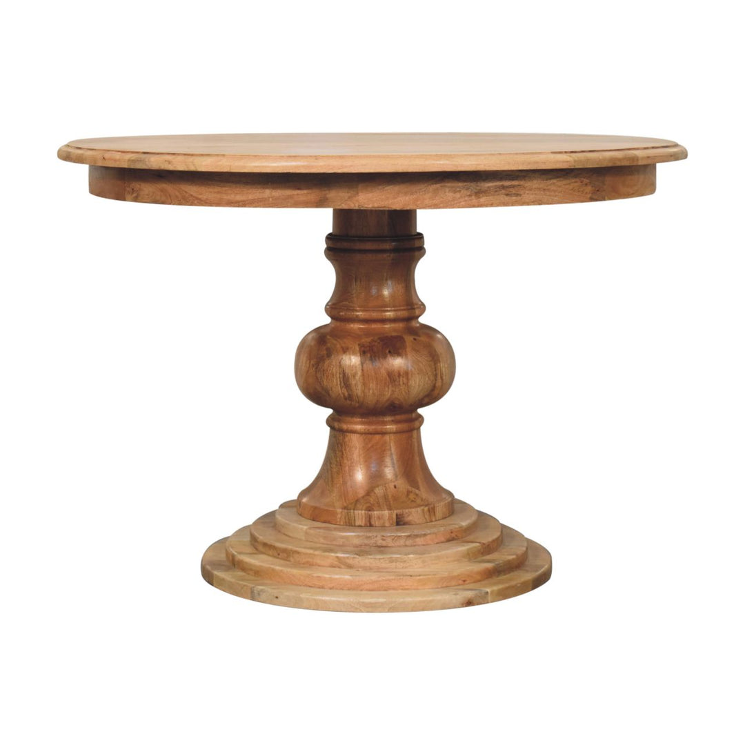 Solid Wood Round Turned Dining Table, Light Brown