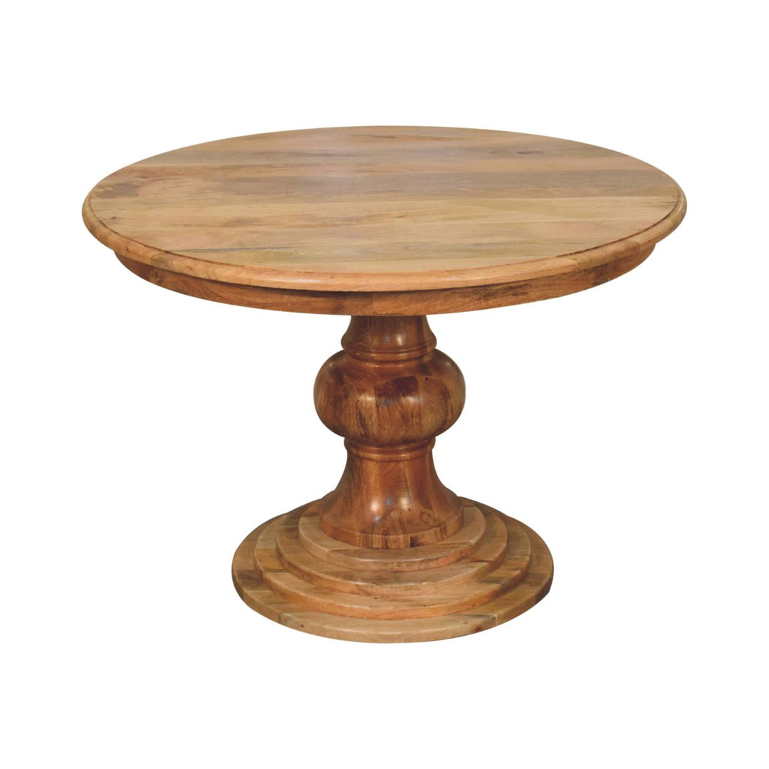 Solid Wood Round Turned Dining Table, Light Brown