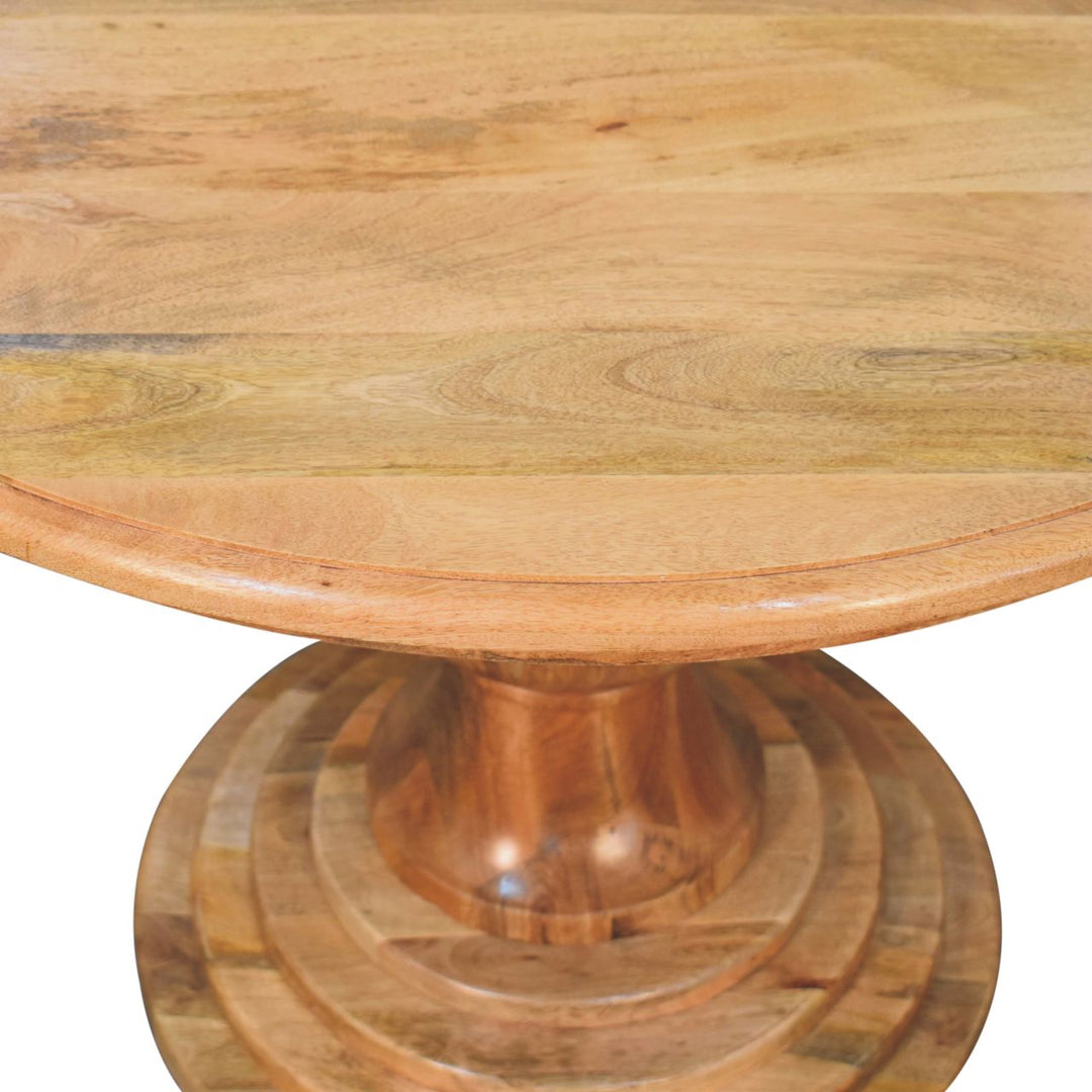 Solid Wood Round Turned Dining Table, Light Brown