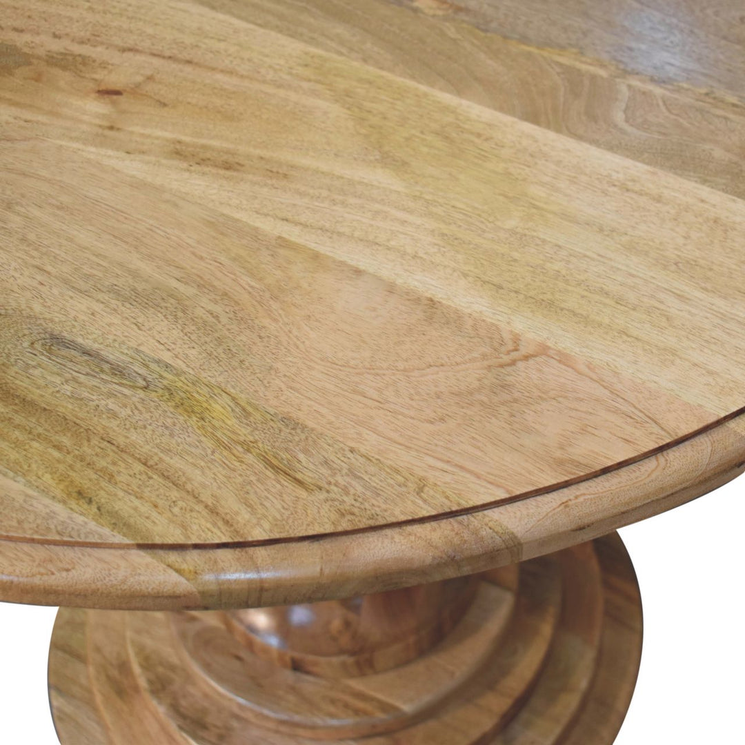 Solid Wood Round Turned Dining Table, Light Brown