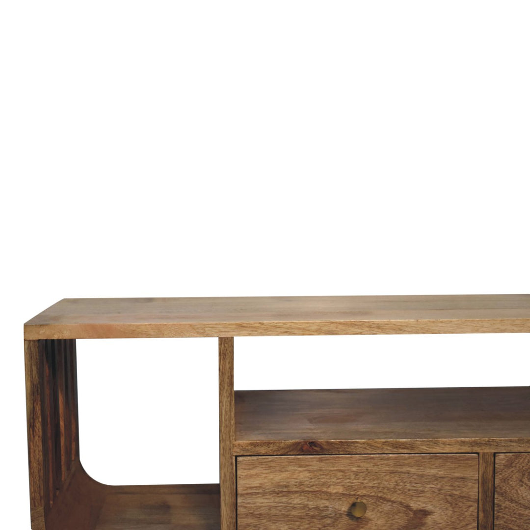 Solid Wood Soba Nordic Multi Media Unit, 2-Drawers, 3 Open-Slots, Light Brown
