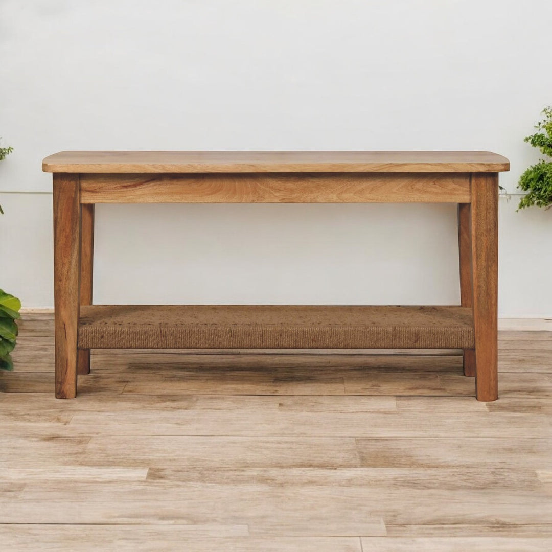 Rope Coffee Table, Open Shelf, Light Brown