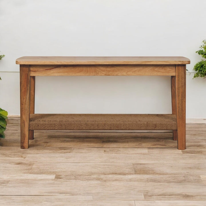Rope Coffee Table, Open Shelf, Light Brown