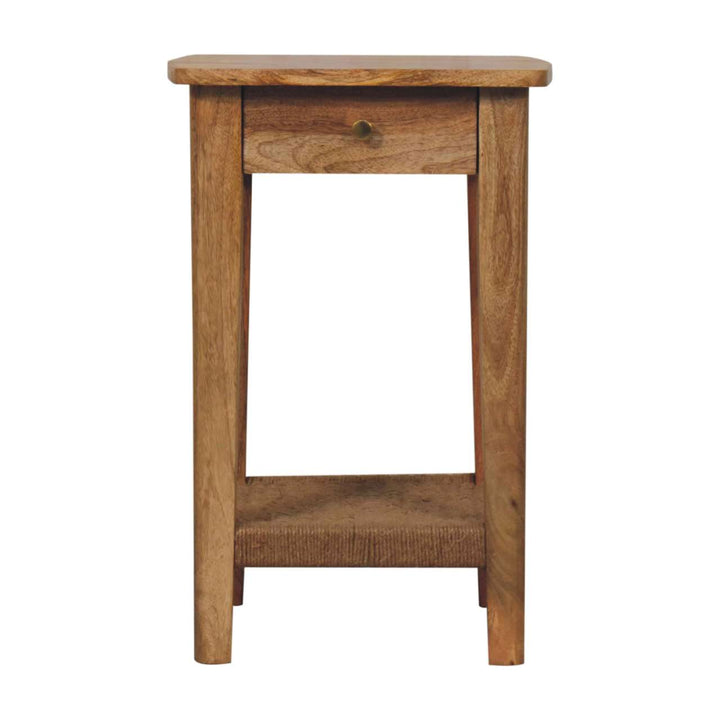 Solid Wood Rope End Table, 1-Drawer, 1 Open-Slot, Light Brown