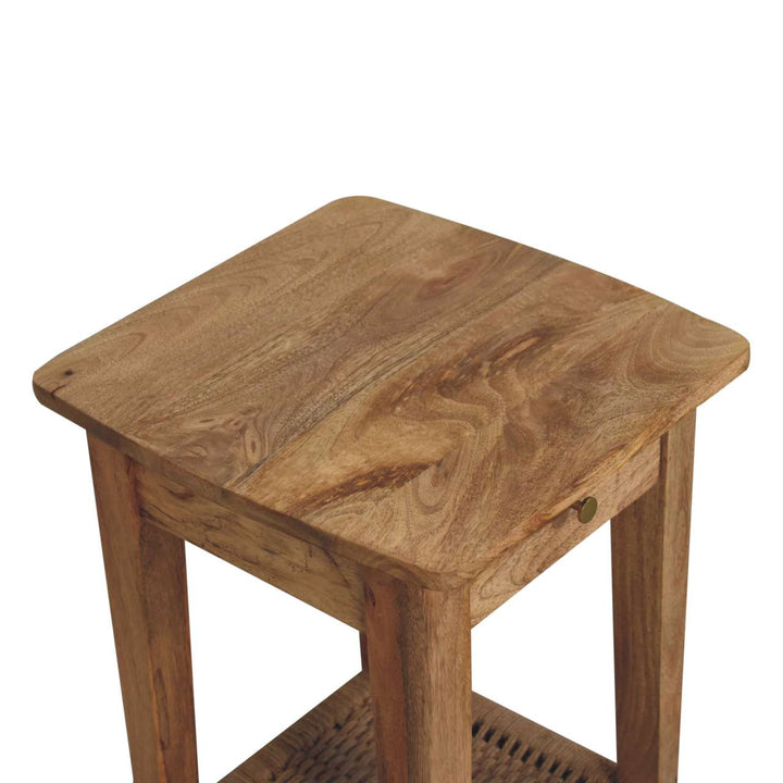 Solid Wood Rope End Table, 1-Drawer, 1 Open-Slot, Light Brown