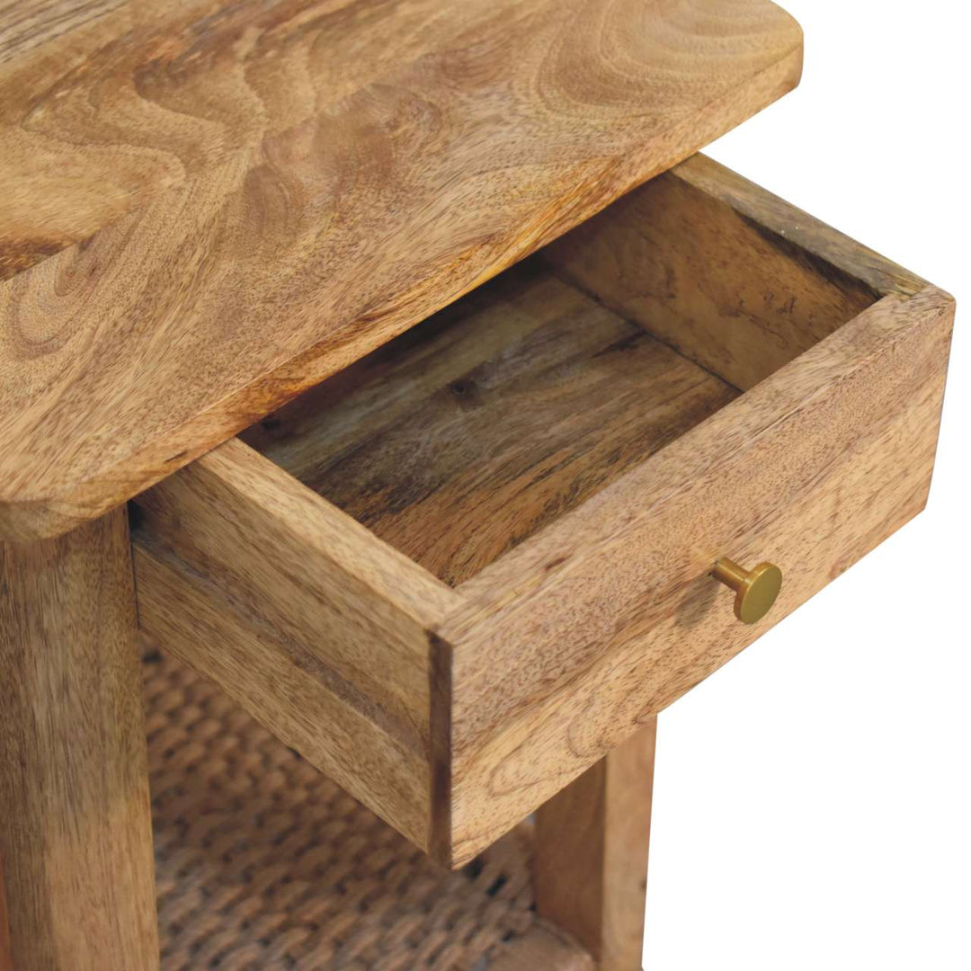 Solid Wood Rope End Table, 1-Drawer, 1 Open-Slot, Light Brown
