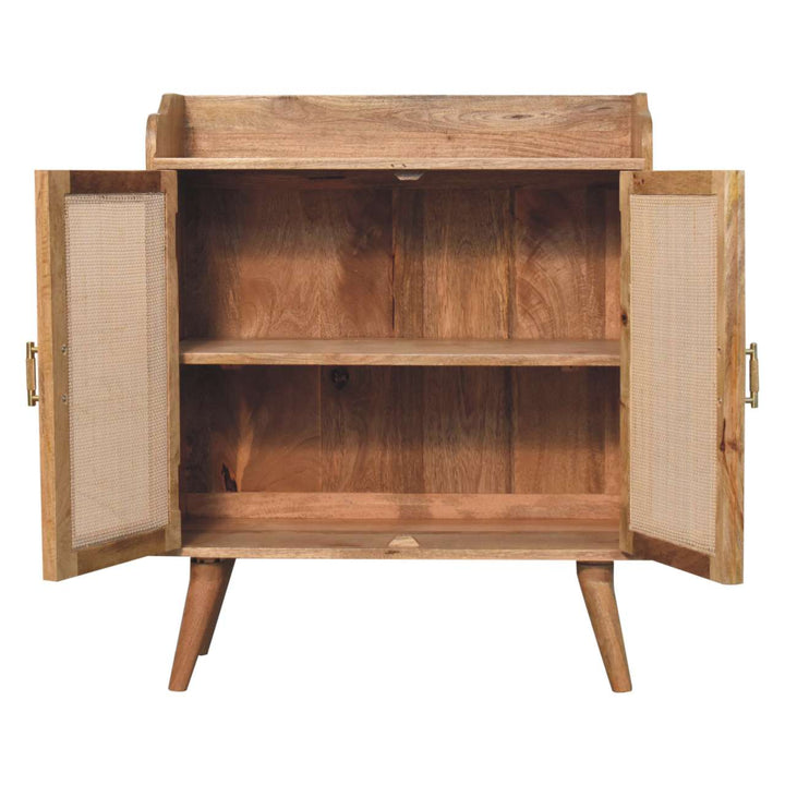 Solid Wood Larissa T-Bar Raised Cabinet, 2 Shelves, Light Brown