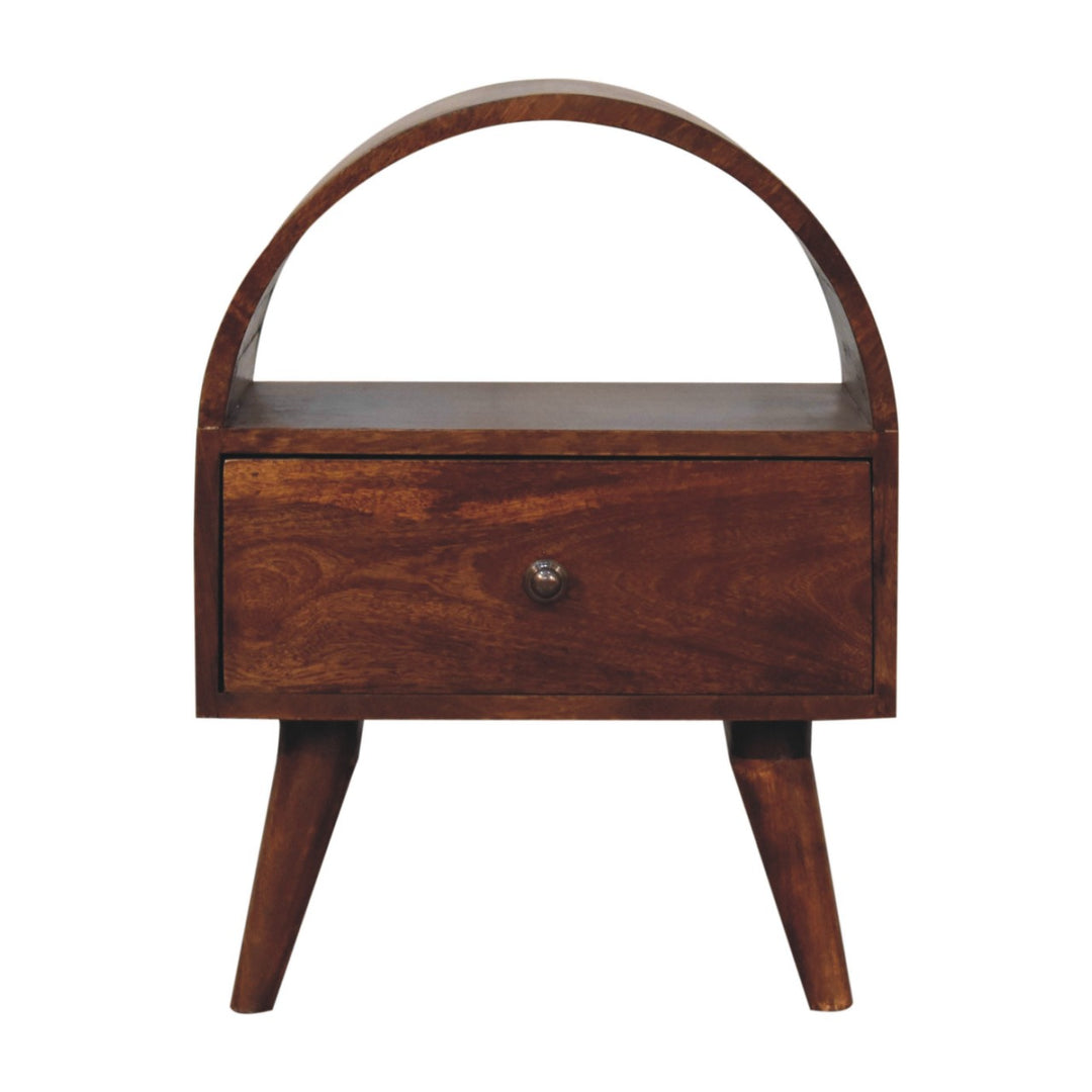 Solid Wood Chestnut Dome Bedside, 1-Drawer, 1 Open-Slot, Brown
